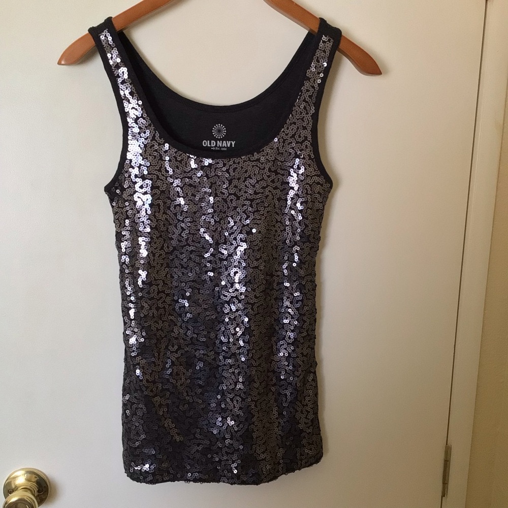 Old Navy NWOT Black/Charcoal Silver Sequin Tank Top Y2K Glam Sparkle Sz S/P